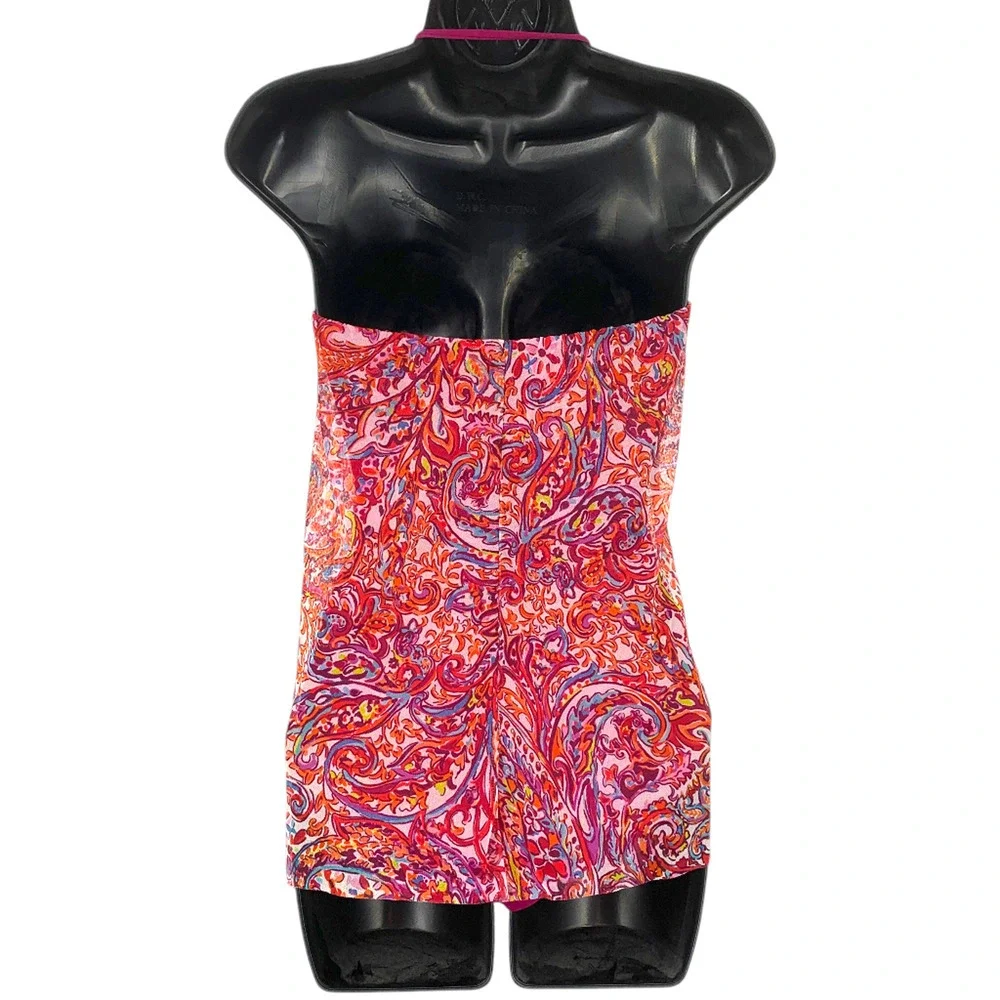 NEW Ralph Lauren Sz 6 Mesh Overlay Paisley Maroon One Piece Swimsuit Sample